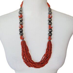 Vintage Bohemian Middle Eastern Style Beaded Necklace Seed & Ceramic Beads BOHO